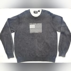 VTG Mens Polo Jeans Co. Ralph Lauren American Flag Pullover Sweater Grey XXL